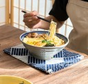 Porcelänsk skål i japansk stil 1000 ml med krämig botten och blårandig kant 20 x 8 cm för nudelsoppa 3