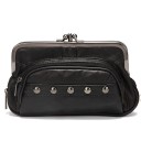 Portafoglio da donna in pelle vera con chiusura a palline Tasca frontale con zip con borchie metalliche Forma arrotondata 19 x 11 cm 1