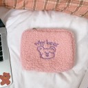 Portafoglio da donna in peluche con cerniera e orsetto ricamato Superficie morbida e riccia Astuccio piatto per borsa Cotone e poliestere 18,6 3