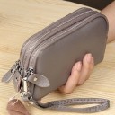 Portafoglio da donna in vera pelle Tre scomparti con zip Laccio da polso Spazio per telefono cellulare e banconote 17,5 x 10 x 4 cm 3
