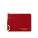 Portafoglio da donna piccolo per carte con anello per chiavi Catena metallica Tasche per carte su entrambi i lati Zip superiore Pelle 2