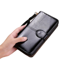 Portafoglio da donna pieghevole con zip 10 x 19,5 x 3,5 cm Grande capacità Pelle sintetica effetto oleoso Manico 4