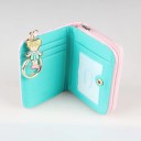 Portafoglio da donna rosa trapuntato con zip e scritta dorata Portachiavi Fodera turchese Accessorio elegante 1