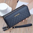 Portafoglio lungo da donna con due zip e motivo a rombi in rilievo Etichetta dorata e laccio per il polso in PU pelle 19,5 x 9,5 x 4 cm 1