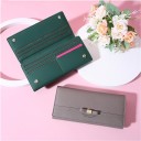 Portafoglio lungo da donna con patta e fiocco decorativo Chiusura a pressione Serie di scomparti per carte Pelle PU e poliestere 19 x 9 x 9