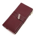 Portafoglio lungo da donna in pelle vera con superficie granulata Cintura con fibbia metallica Zip lungo il bordo Cucitura a contrasto 19,5 6