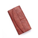 Portafoglio lungo da donna in stile retrò con patta in ecopelle PU Aspetto vintage con superficie rugosa Cuciture decorative Dimensioni 19 x 3