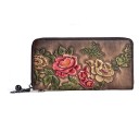 Portafoglio lungo da donna in vera pelle con fiori in rilievo colorati Chiusura con zip attorno Orecchino decorativo 19 x 9,5 x 2,5 cm 2