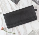 Portafoglio lungo da donna in vera pelle con patta Portafoglio piatto e sottile per borsa con superficie granulosa e cuciture 3