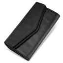 Portafoglio lungo da donna in vera pelle Doppia patta a forma di busta Superficie lucida Stile elegante Da borsa Dimensioni 19 x 10,5 x 1