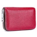 Portafoglio mini da donna in vera pelle con zip tutto intorno Superficie granulosa e bordo a righe Zip metallica con nastro in pelle 2