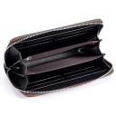 Portafoglio mini da donna in vera pelle con zip tutto intorno Superficie granulosa e bordo a righe Zip metallica con nastro in pelle 4