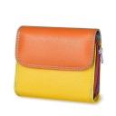 Portafoglio mini da donna in vera pelle Design bicolore con patta Tasca laterale con zip Cuciture a contrasto Dimensioni 12 x 10,5 x 3 cm 6