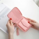 Portafoglio mini da viaggio per donna con zip Frangia decorativa su catena Scomparti per carte in PU e poliestere Dimensioni 11 x 10 x 2,5 cm 5