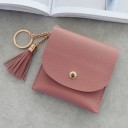 Portafoglio mini da viaggio per donna in pelle PU con patta Chiusura a bottone Scomparti per carte Pon pon decorativo e anello per chiavi 6