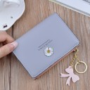 Portafoglio piccolo da donna con decorazione a margherita Pendente con catena e fiocco Zip lungo il bordo Materiale PU pelle e poliestere 4
