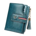 Portafoglio piccolo da donna in pelle PU con chiusura a laccio anteriore Zip laterale con pompon Decorazione metallica e striscia a righe 5