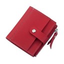Portafoglio piccolo da donna in pelle PU con chiusura a patta Bottone a pressione in metallo Zip laterale con passante Cuciture decorative 1