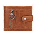 Portafoglio piccolo da donna in vera pelle Tasca frontale con zip e anello in metallo Chiusura con bottone a pressione Bordo cucito 12 x 3