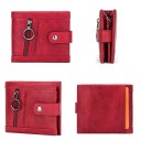 Portafoglio piccolo da donna in vera pelle Tasca frontale con zip e anello in metallo Chiusura con bottone a pressione Bordo cucito 12 x 6