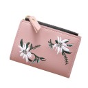 Portafoglio pieghevole da donna con fiori bianchi ricamati Tasca per monete con zip Slot per carte Finestra trasparente Pelle sintetica 2