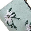 Portafoglio pieghevole da donna con fiori bianchi ricamati Tasca per monete con zip Slot per carte Finestra trasparente Pelle sintetica 15