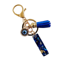 Porte-cheie 4 cm Cheie din rășină Ințiale albastre și ochi protector Ornament decorativ pentru geantă rucsac Cadou pentru femei 9