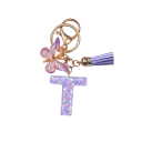 Porte-clés 4 cm Porte-clés en résine Initiales violettes et papillon Décoration pour sac à main sac à dos Cadeau pour femmes 21