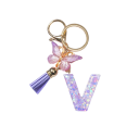 Porte-clés 4 cm Porte-clés en résine Initiales violettes et papillon Décoration pour sac à main sac à dos Cadeau pour femmes 23