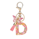 Porte-clés avec lettre et papillon 55 mm Pendentif en résine pour porte-clés Décoration pour sac à main Sac à dos Cadeau 4