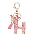 Porte-clés avec lettre et papillon 55 mm Pendentif en résine pour porte-clés Décoration pour sac à main Sac à dos Cadeau 8