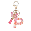 Porte-clés avec lettre et papillon 55 mm Pendentif en résine pour porte-clés Décoration pour sac à main Sac à dos Cadeau 15