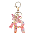 Porte-clés avec lettre et papillon 55 mm Pendentif en résine pour porte-clés Décoration pour sac à main Sac à dos Cadeau 17