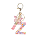 Porte-clés avec lettre et papillon 55 mm Pendentif en résine pour porte-clés Décoration pour sac à main Sac à dos Cadeau 23