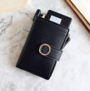 Porte-monnaie féminin en simili cuir Forme verticale avec sangle et bijou en métal rond Fermeture éclair latérale et surpiqûres décoratives 1