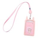 Porte-nom avec des oreilles de lapin Étui pour carte avec fenêtre transparente Jojo rétractable et cordon pour le cou Pour l'école 2