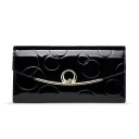Portefeuille brillant pour femmes en cuir véritable avec rabat Motif en relief de cercles Ornement circulaire en métal avec petits strass 1