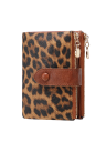 Portefeuille dépliant pour femmes 13 x 9 x 3 cm Espace de rangement pour cartes et espèces Cuir synthétique Motif léopard Accessoire stylé 8