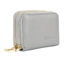 Portefeuille double petit pour femmes en cuir véritable Deux compartiments zippés Surface grainée Anses sur les curseurs des zips 4