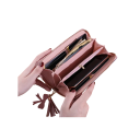 Portefeuille en cuir pour femmes avec motif pailleté, pompon porte-bonheur et fermeture éclair 19x9x2,5 cm, compartiments pour cartes 9