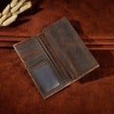 Portefeuille long pour documents en cuir véritable Motif en relief sur le devant Compartiments pour cartes et fenêtre pour document Dimensions 18,5 11