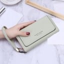 Portefeuille long pour femmes en cuir PU avec bracelet Fermeture éclair Plusieurs compartiments intérieurs Partie avant bordée 19 x 10 x 3 5