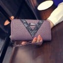 Portefeuille long pour femmes en cuir PU Motif crocodile Bande décorative avec motif de peau de serpent Fermeture éclair tout autour 2