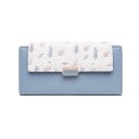Portefeuille long pour femmes en cuir PU Rabat avec impression de branches et de feuilles Pince métallique dorée Dimensions 18,5 x 9,5 x 6