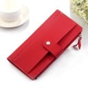 Portefeuille long pour femmes en simili cuir avec compartiment avant à bouton-pression Fermeture éclair sur le bord Fini mat Couture contrastée 2