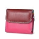 Portefeuille mini pour femme en cuir véritable Design bicolore avec rabat Poche latérale zippée Coutures contrastées Dimensions 12 x 10,5 x 3