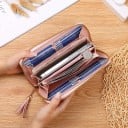 Portefeuille pour femmes avec fermeture éclair longue 11,5x1x9,5 cm plus de 14 compartiments poche à monnaie pompon avec un petit lapin design 8