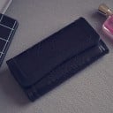 Portefeuille pour femmes avec rabat et ornement perforé Portefeuille long en cuir PU au style rétro avec rabat piqué 20 x 11 x 3 cm 1