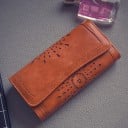 Portefeuille pour femmes avec rabat et ornement perforé Portefeuille long en cuir PU au style rétro avec rabat piqué 20 x 11 x 3 cm 3