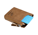 Portefeuille pour homme zippé 10 x 12 cm en cuir PU Couleurs neutres Compartiments pour cartes Compartiment avant Portefeuille compact et stylé pour homme 3